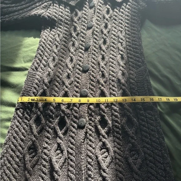 EUC - Aran Crafts 100% Merino Wool Cable Knit Sweater Coat (Charcoal Gray) - Picture 8 of 12